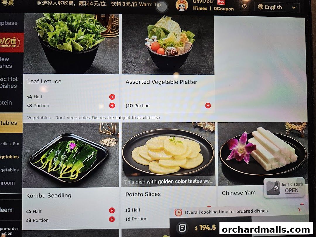 Menu page for 海底捞 Haidilao Hot Pot 313Somerset