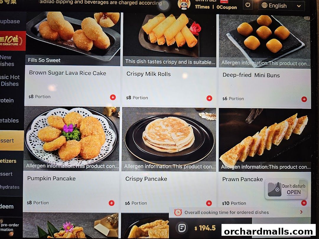 Menu page for 海底捞 Haidilao Hot Pot 313Somerset