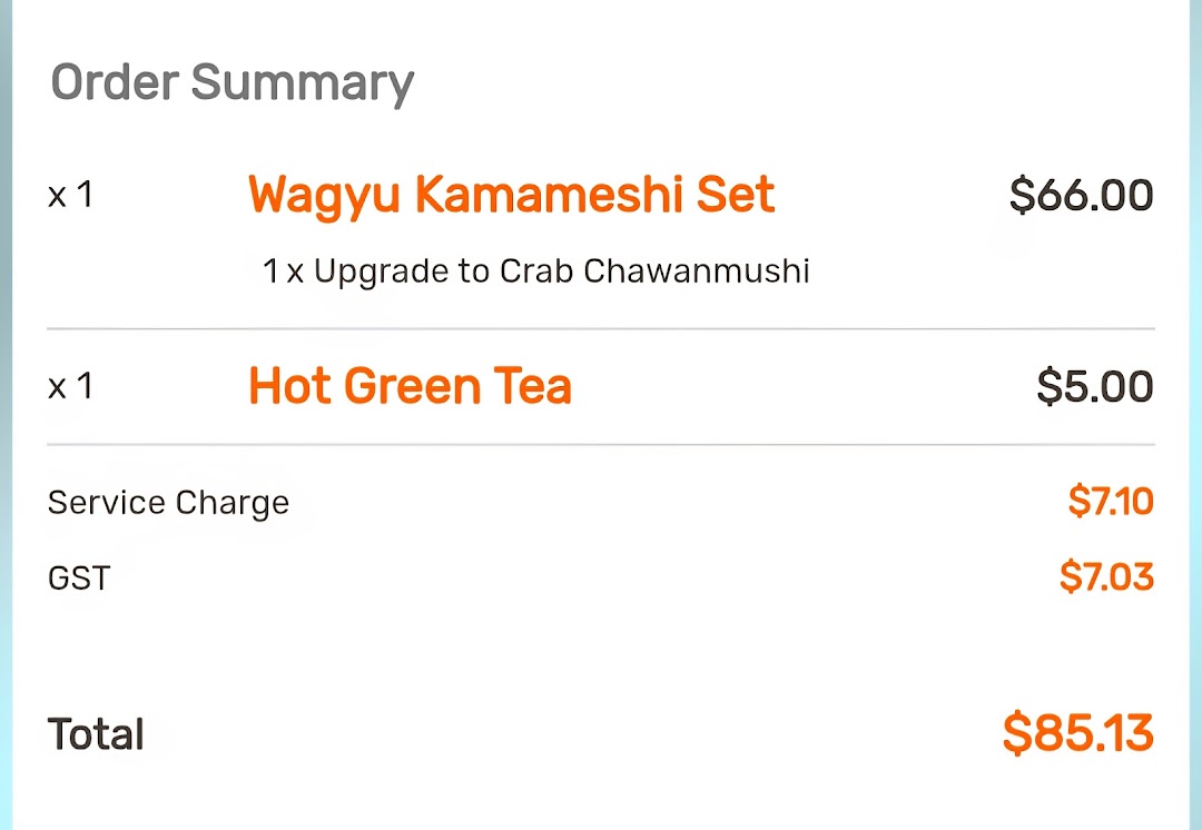 Menu page for Hanare