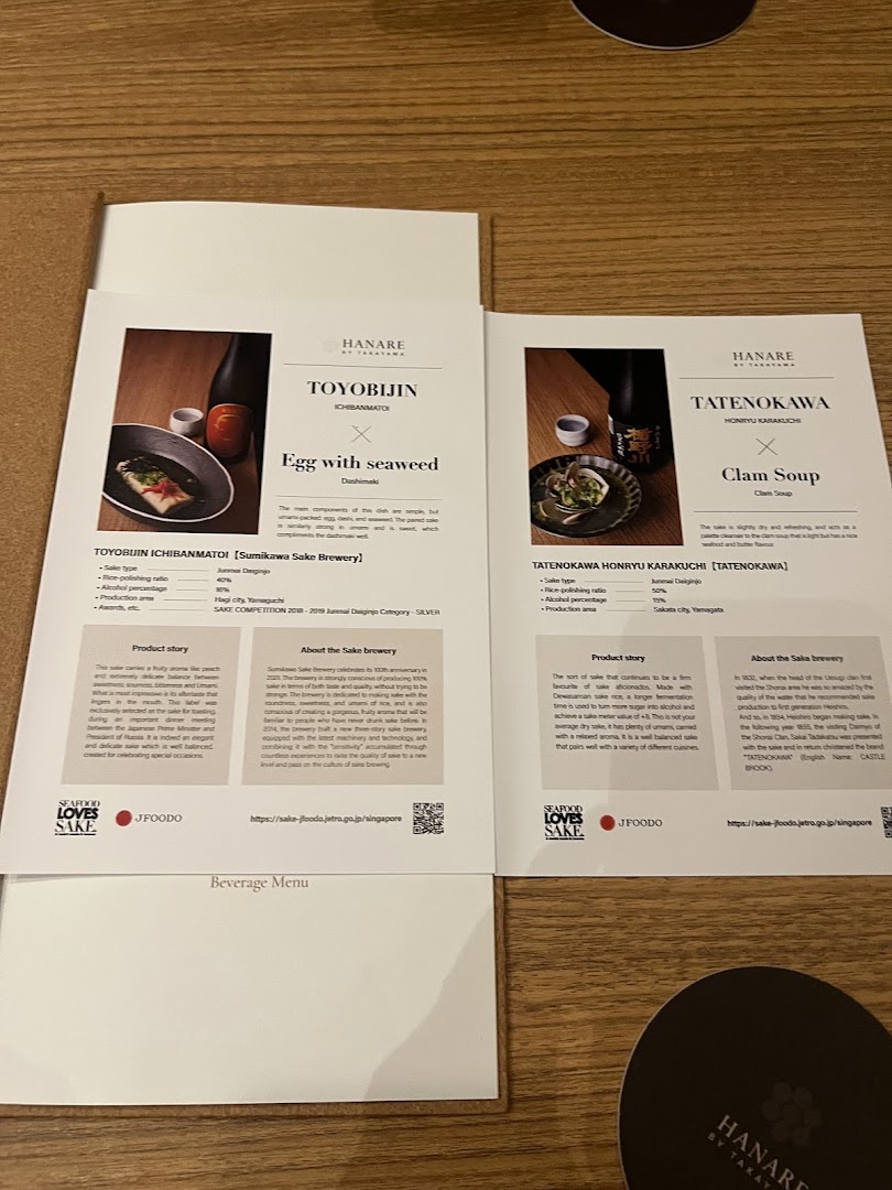 Menu page for Hanare