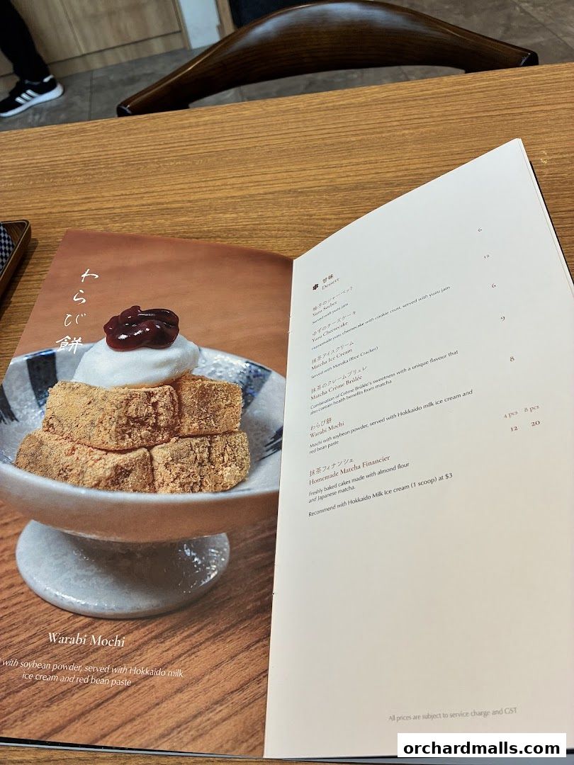 A menu page from Hanare featuring Warabi Mochi and other desserts.