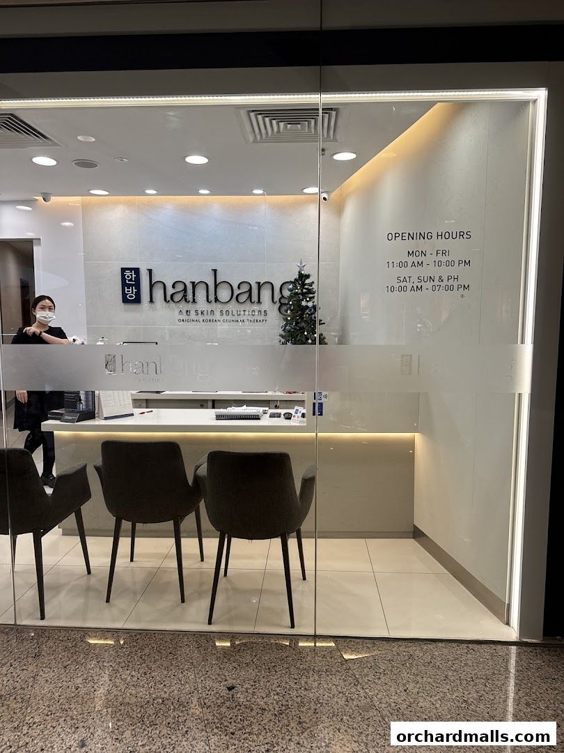 Entrance to Hanbang Skin Solutions, a Korean therapy spa, with reception and seating.