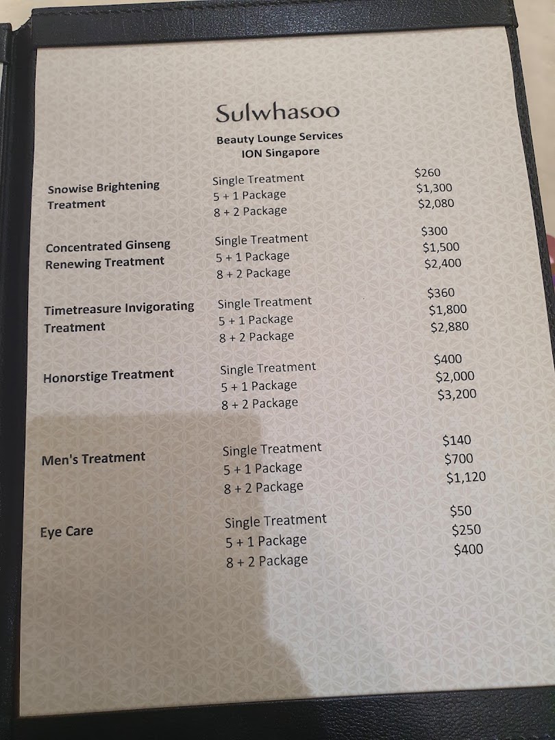 Menu page for Hanbang Skin Solutions