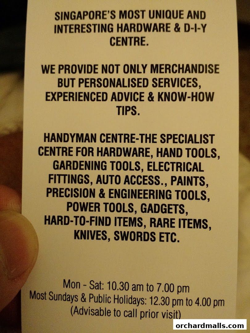 Menu page for Handyman Centre