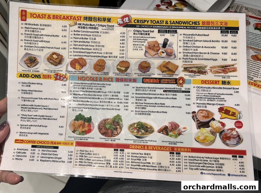 Menu page for Happy Lili Cafe 莉莉茶冰室