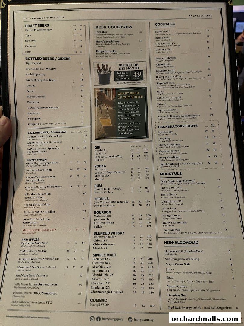 Menu page for Harrys Angullia Park