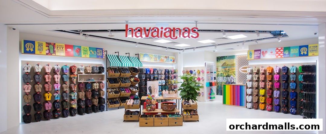 Havaianas store interior showcasing a wide variety of colorful flip-flops displayed on walls and shelves.