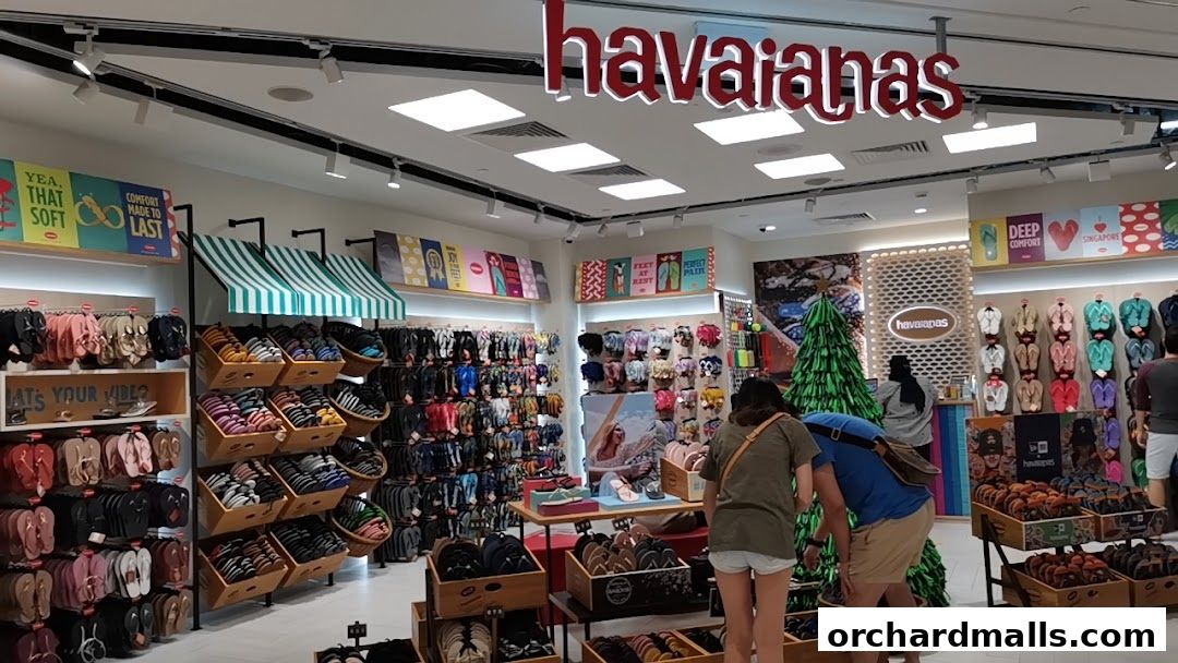 Interior view of a Havaianas store showcasing a wide variety of flip-flops and sandals.
