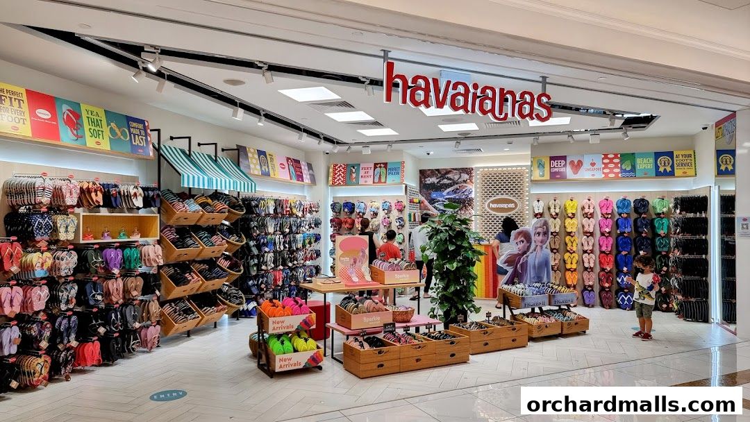 A Havaianas store interior showcasing a wide variety of colorful flip-flops and sandals.