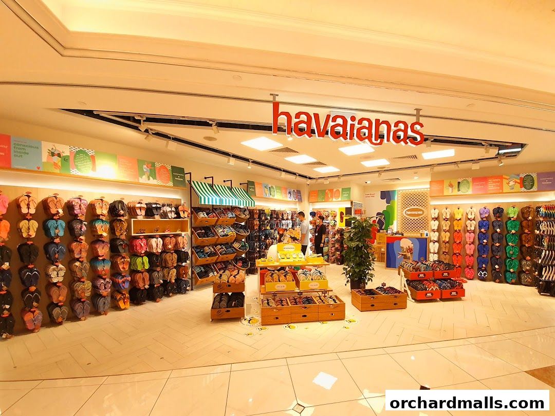 Interior view of a Havaianas store showcasing a wide variety of colorful flip-flops.