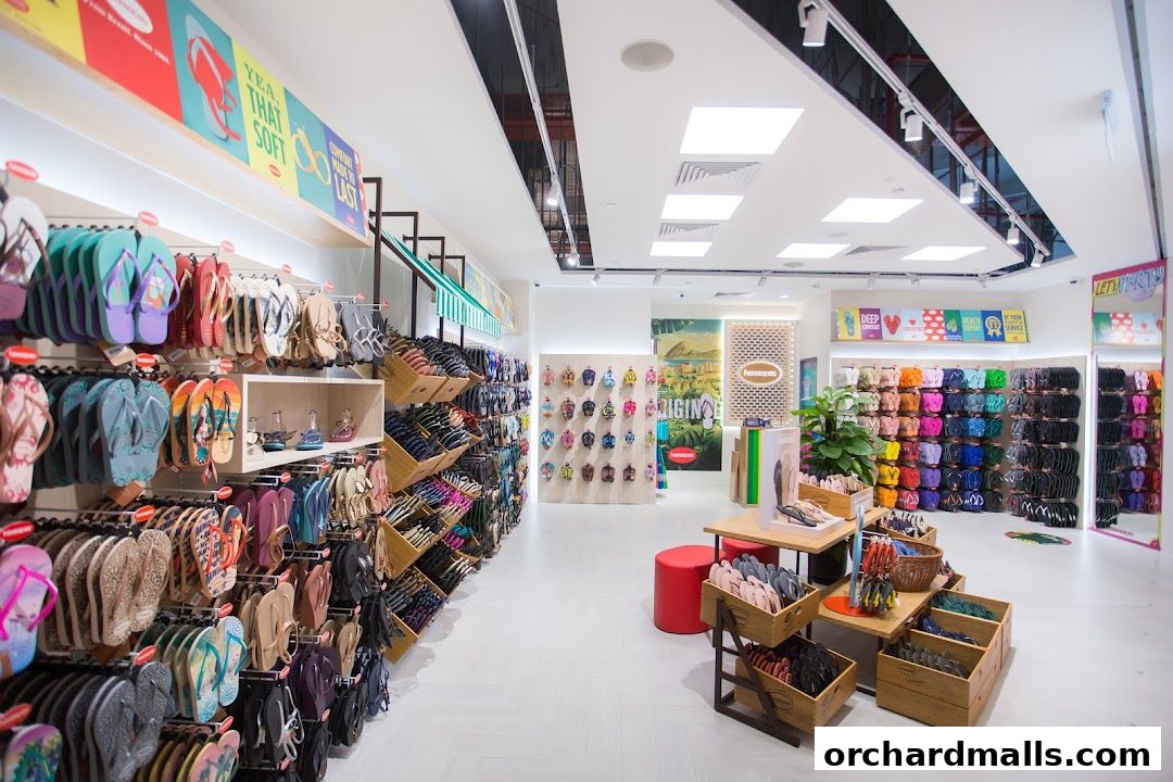 Interior view of a Havaianas store showcasing a wide variety of colorful flip-flops on display.
