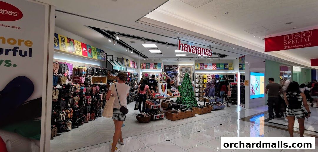 Interior view of a Havaianas store showcasing a wide variety of colorful flip-flops and sandals.