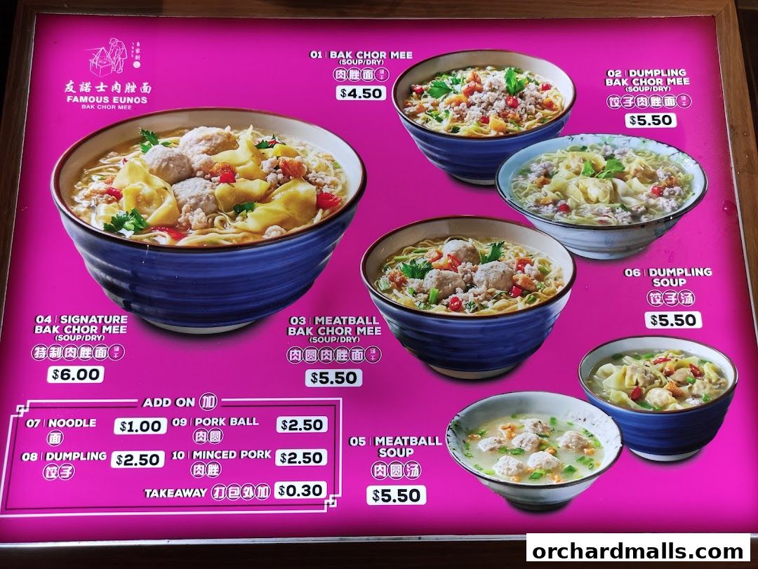 A menu board displaying various noodle and soup dishes with prices.