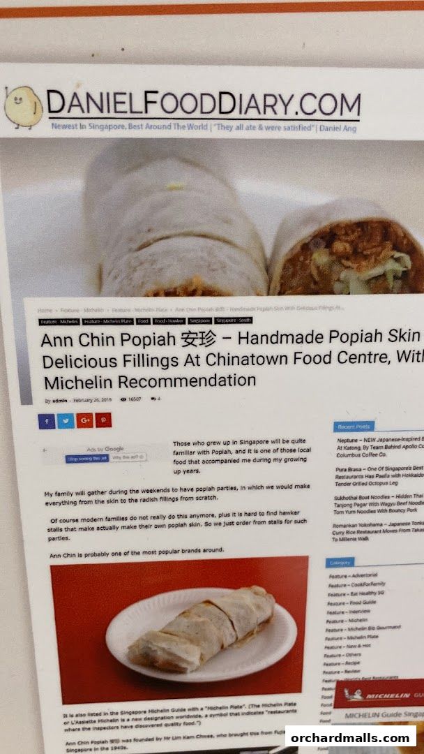 A blog post about Ann Chin Popiah, featuring a picture of the popiah.