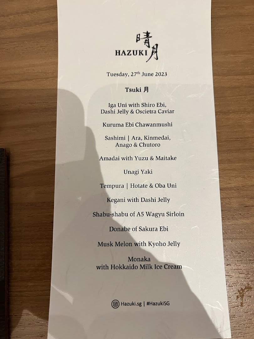 Menu page for Hazuki