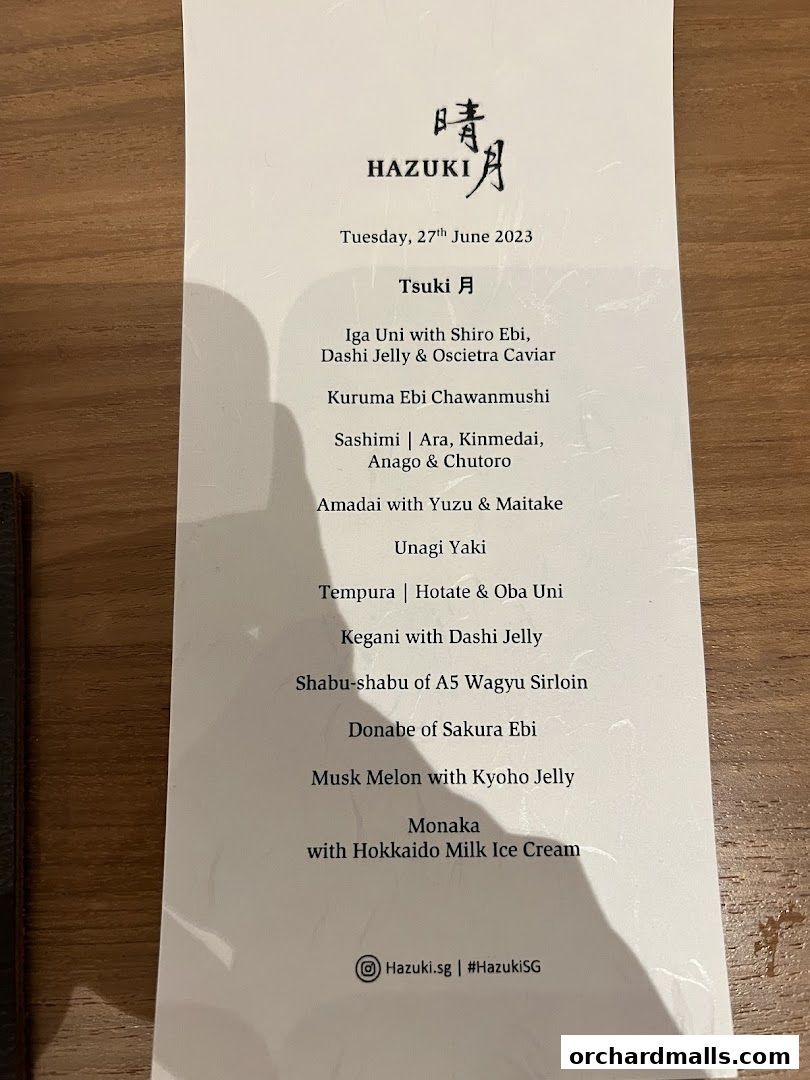 A menu from Hazuki restaurant featuring a tasting menu called Tsuki.