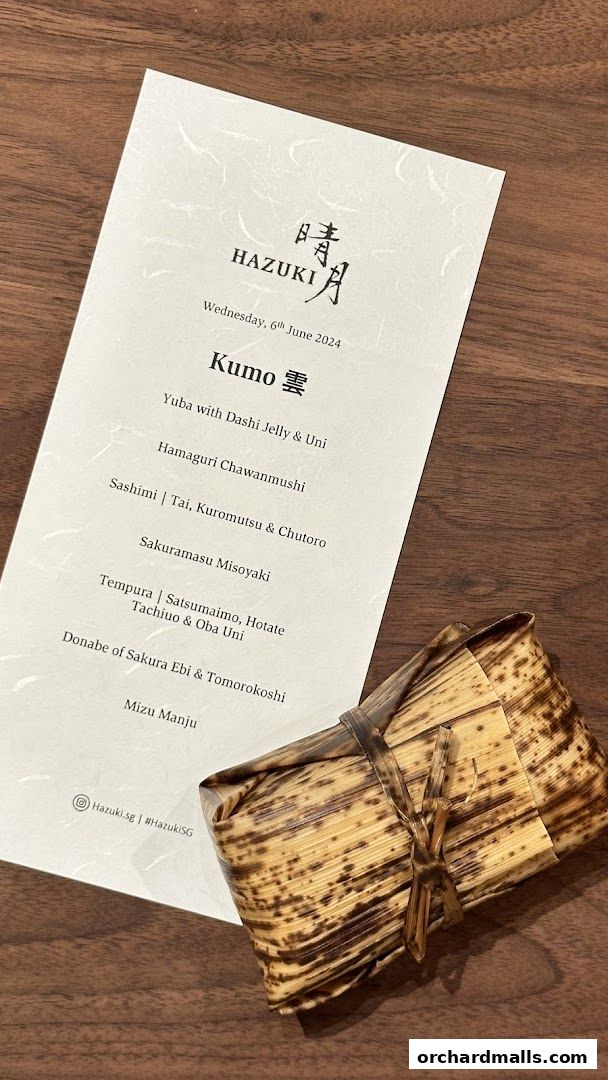 A menu from Hazuki restaurant featuring a tasting menu called Kumo.