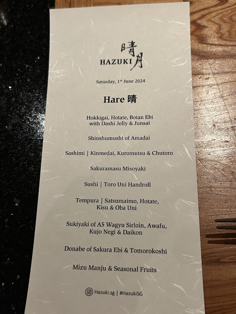 Menu page for Hazuki