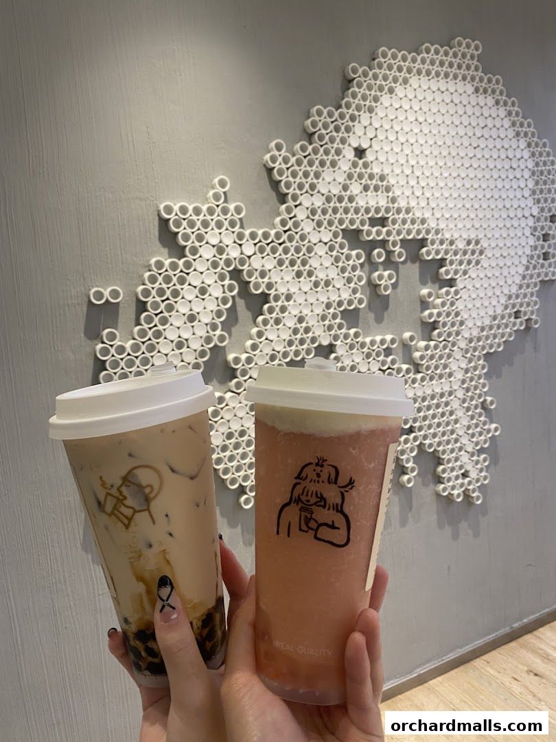 Two refreshing drinks from HEYTEA, one with pearls and the other a fruity slush.