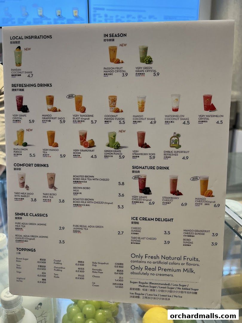 A menu from HEYTEA featuring a variety of refreshing drinks, comfort drinks, and signature drinks.