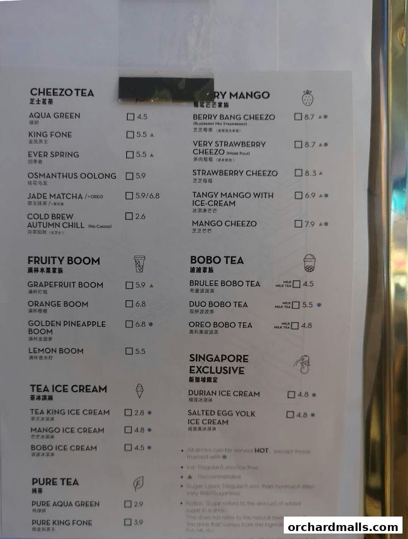 A menu for HEYTEA featuring various tea and ice cream options with prices.