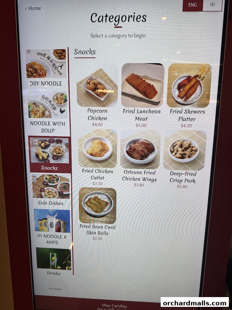 Menu page for Hi Noodle