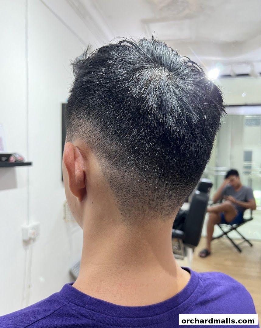 A close-up view of a man's freshly cut fade haircut from behind.