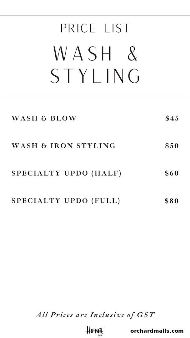 Menu page for Homie Hair