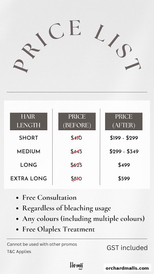 Menu page for Homie Hair