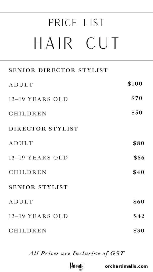 Menu page for Homie Hair