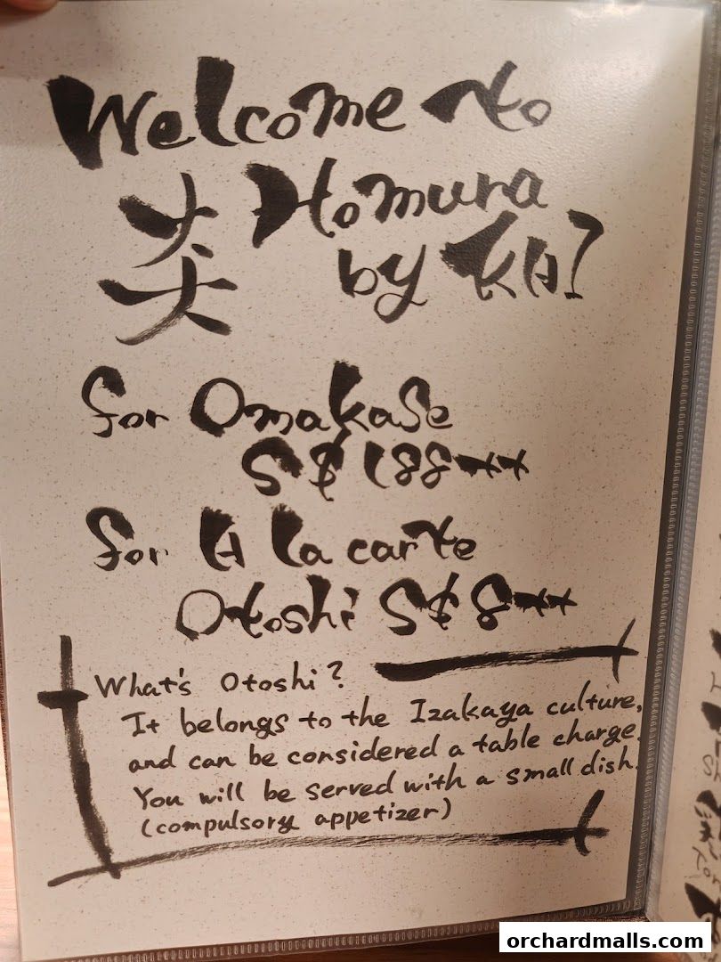 A menu page for Homura by Kai Izakaya, detailing Omakase and A la carte options.