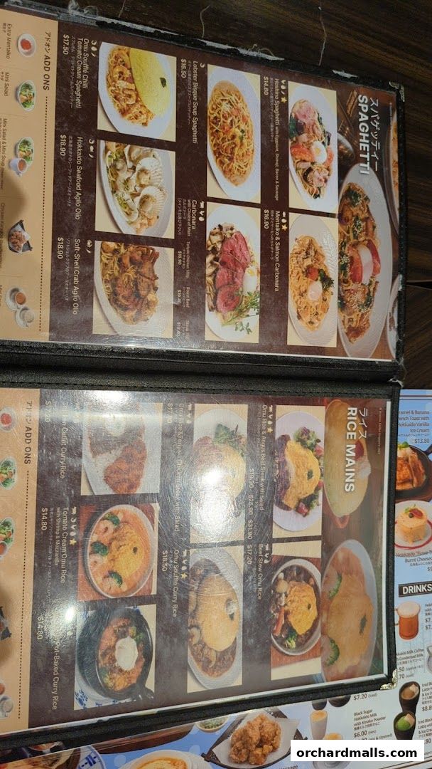 A menu from Hoshino Coffee featuring various spaghetti and rice main dishes.