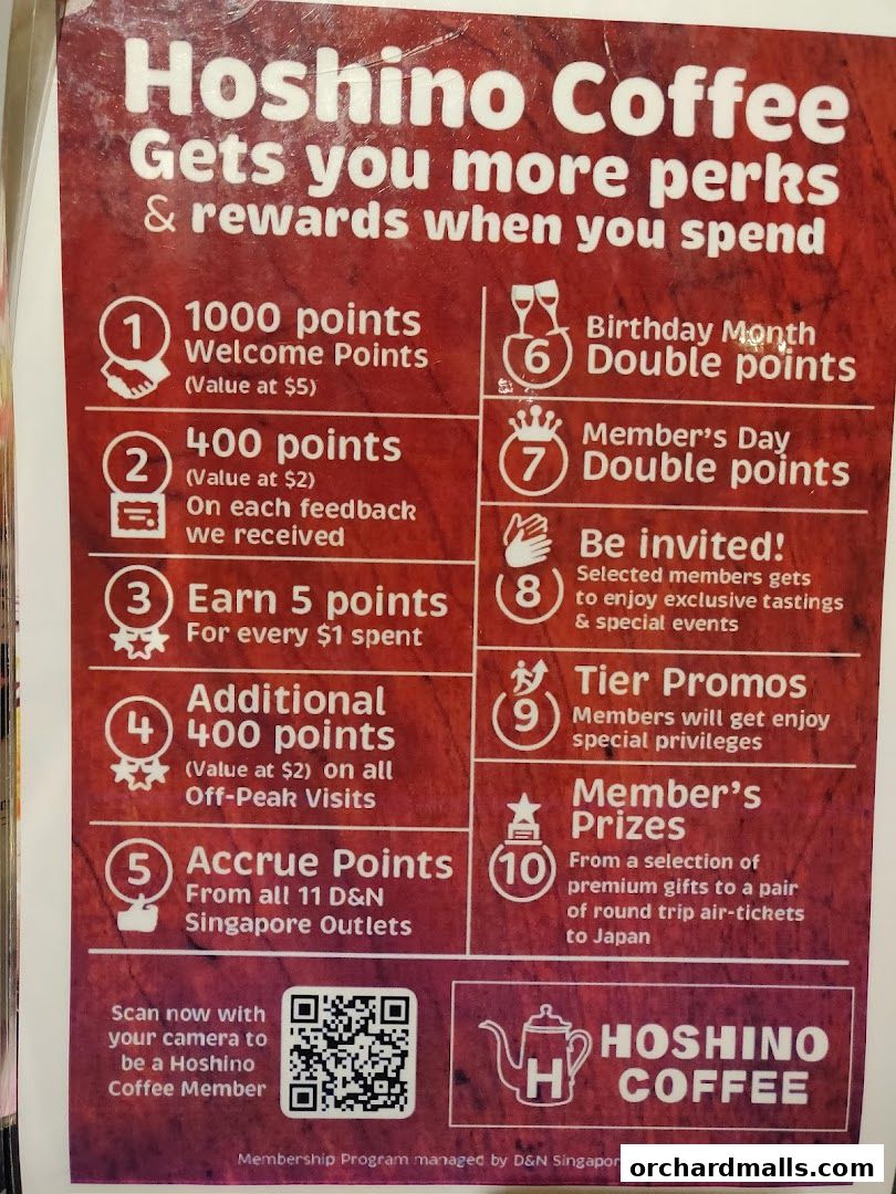 A poster detailing the Hoshino Coffee membership program and its rewards.