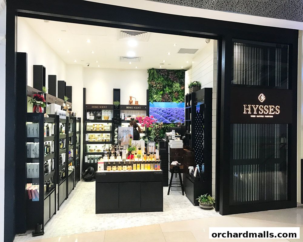 The entrance and interior of HYSSES, an aromatherapy and essential oils shop.