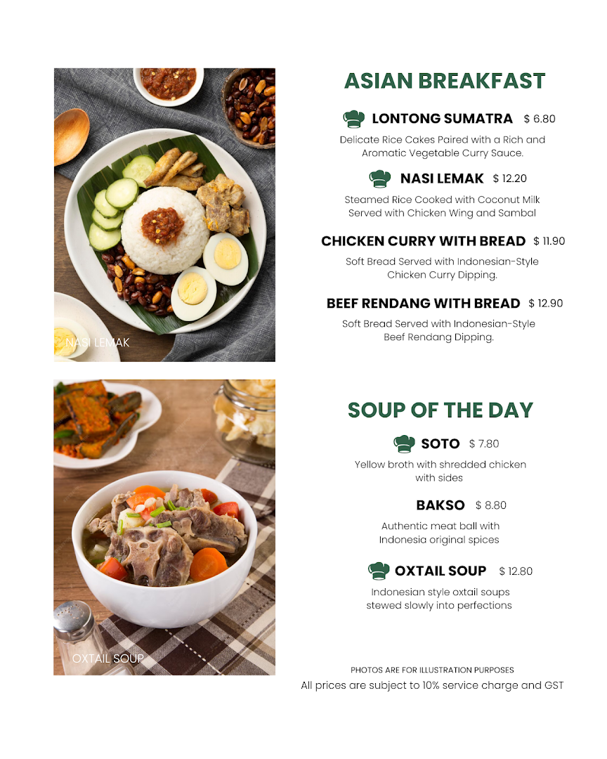 Menu page for Ibu Sarah Kitchen restaurant and Tea House Orchard Towers