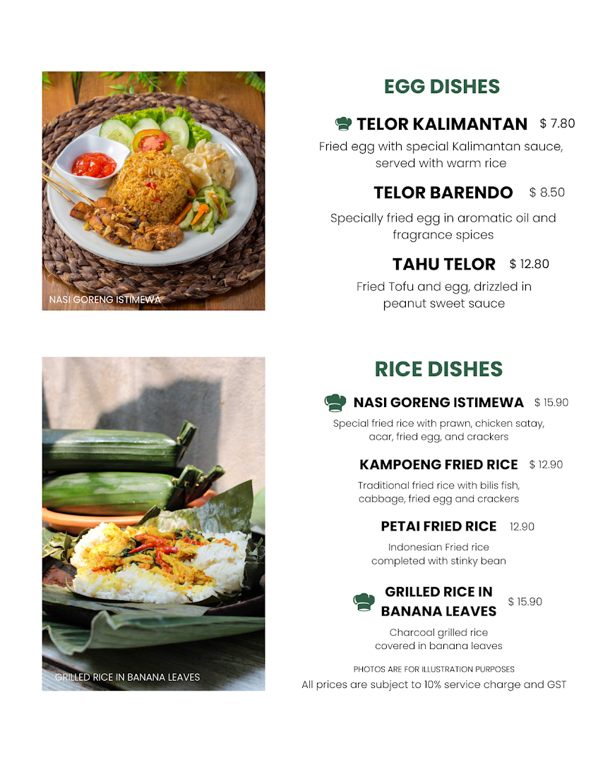 Menu page for Ibu Sarah Kitchen restaurant and Tea House Orchard Towers