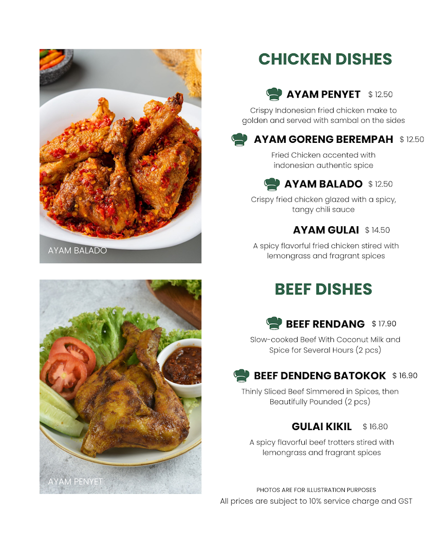 Menu page for Ibu Sarah Kitchen restaurant and Tea House Orchard Towers