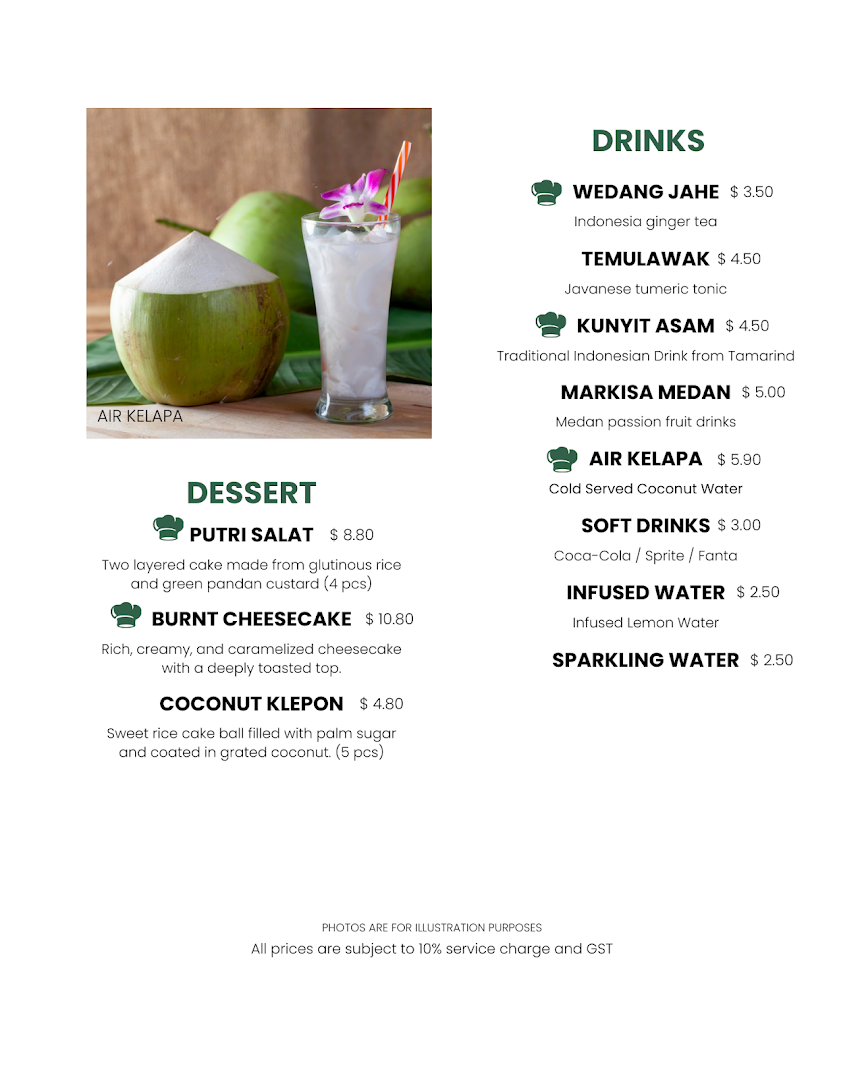 Menu page for Ibu Sarah Kitchen restaurant and Tea House Orchard Towers