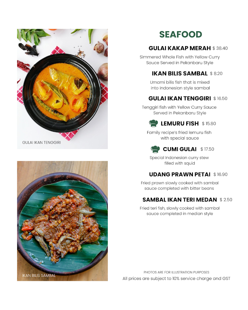 Menu page for Ibu Sarah Kitchen restaurant and Tea House Orchard Towers