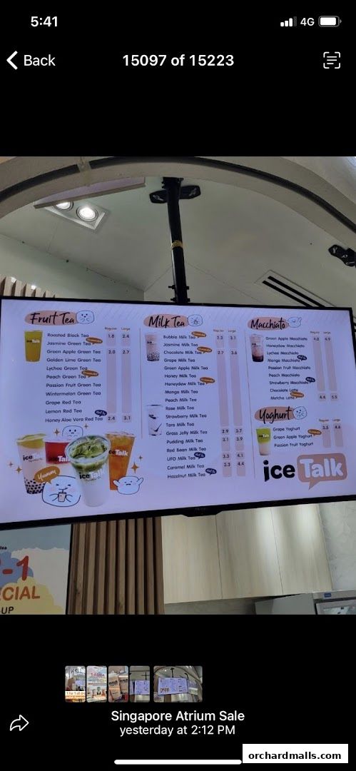 Menu page for iceTalk Signature Tea