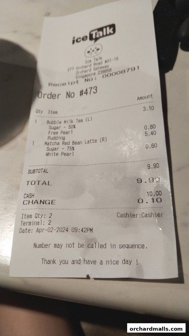 Menu page for iceTalk Signature Tea