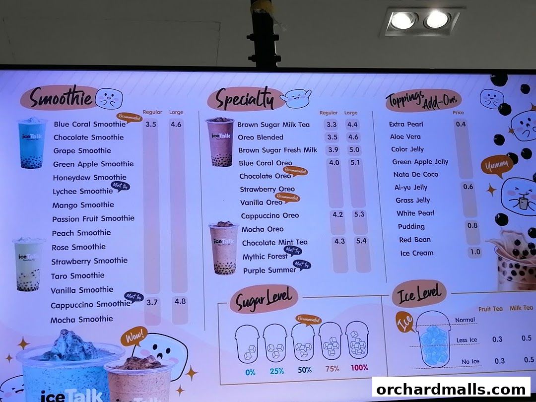 Menu page for iceTalk Signature Tea