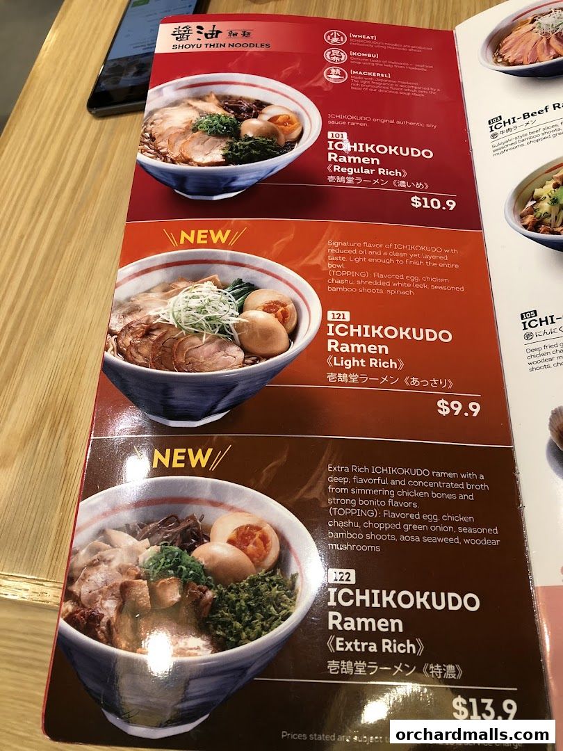 Menu page for Ichikokudo Hokkaido Ramen