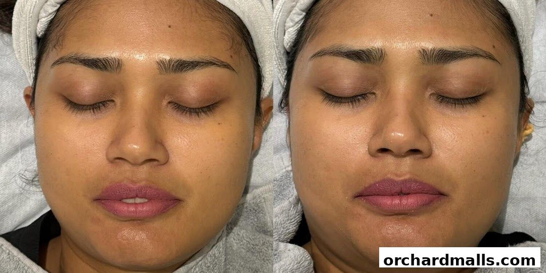 Before and after comparison of a facial treatment showing skin improvement.