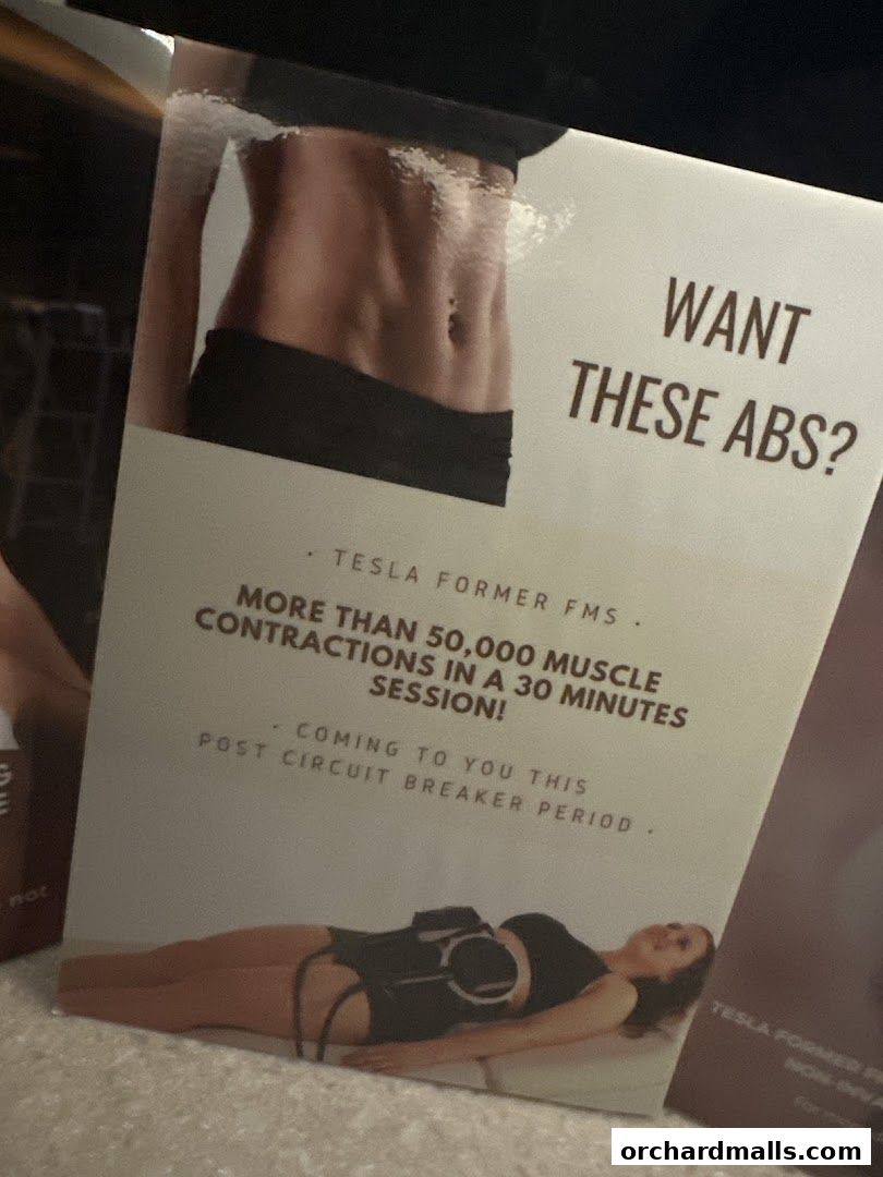 Brochure for Tesla Former FMS, promising 50,000 muscle contractions in 30 minutes.