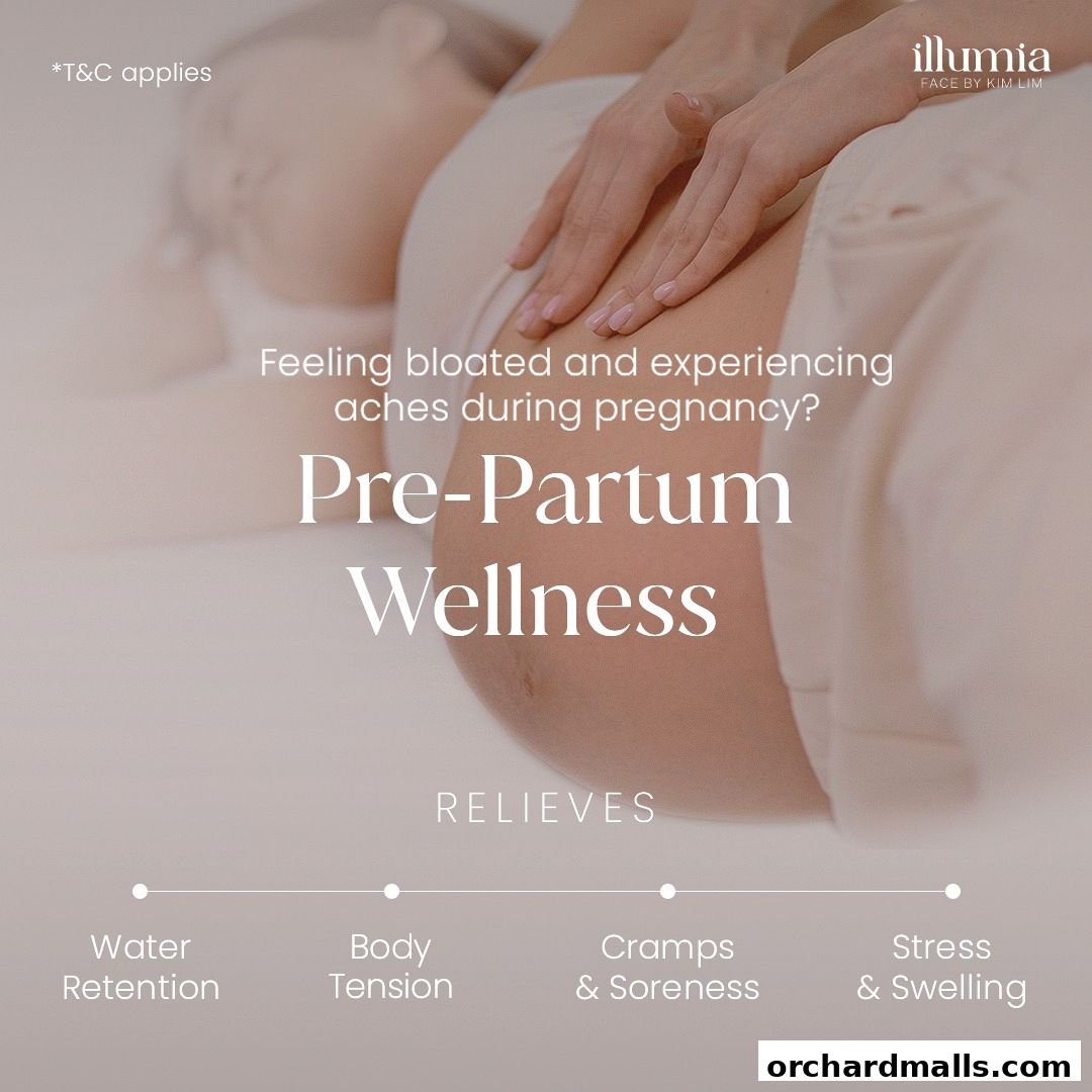 A pregnant belly with hands gently touching it, promoting pre-partum wellness services.