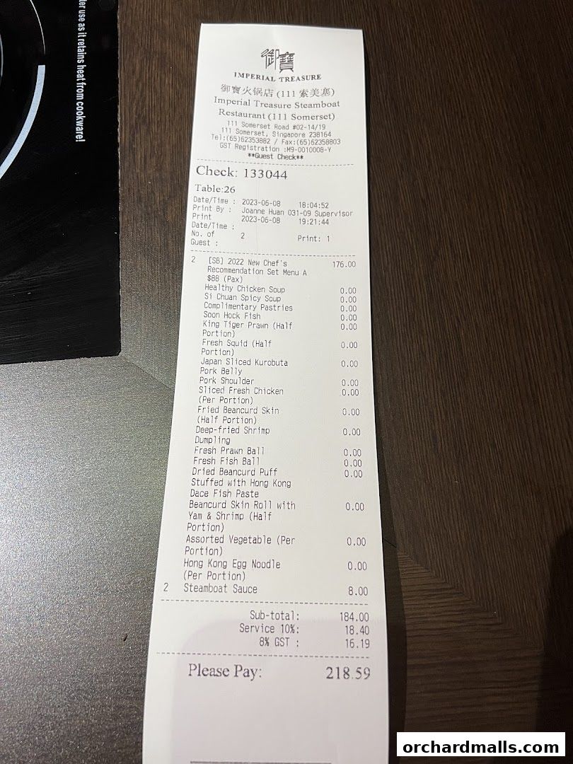 Menu page for Imperial Treasure Steamboat Restaurant