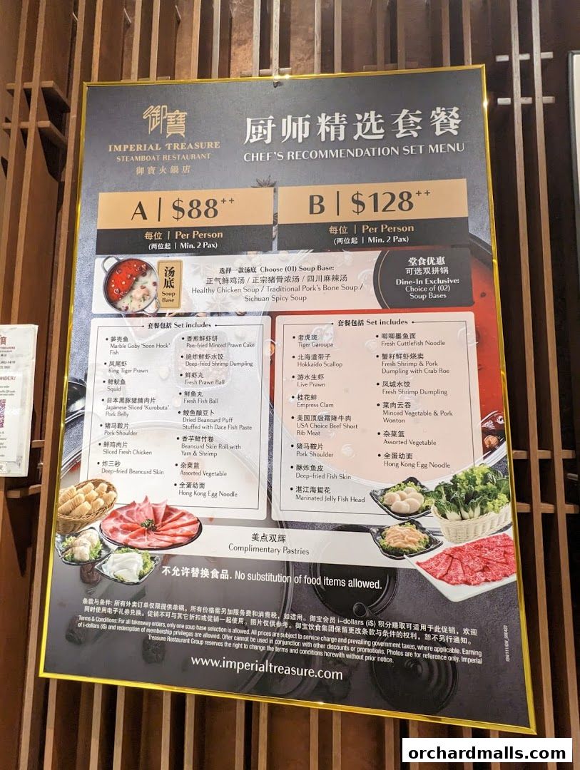 Menu page for Imperial Treasure Steamboat Restaurant