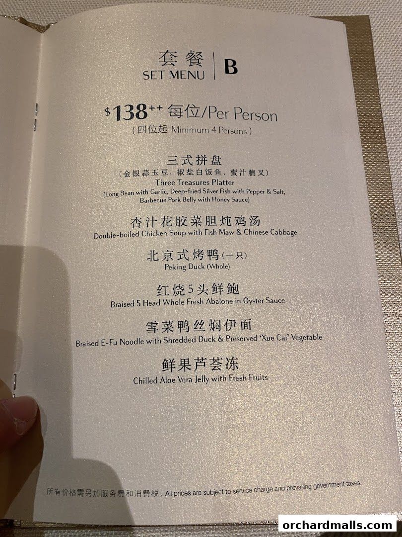 Menu page for Imperial Treasure Super Peking Duck