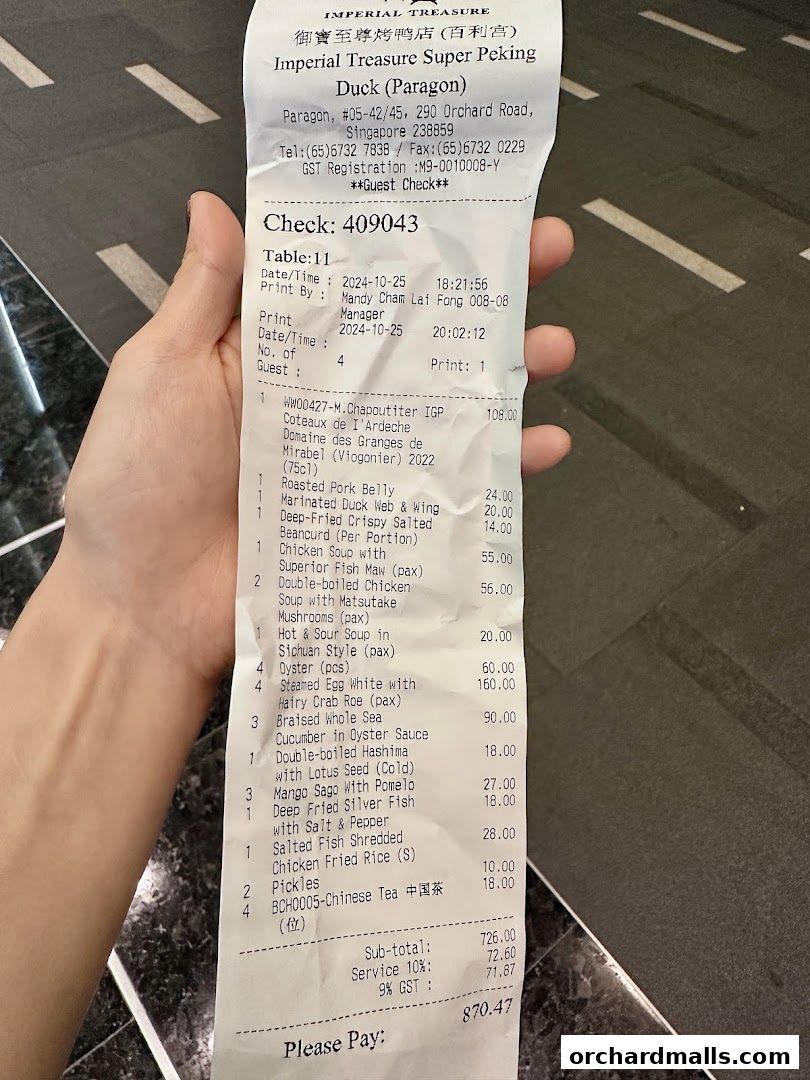 Menu page for Imperial Treasure Super Peking Duck